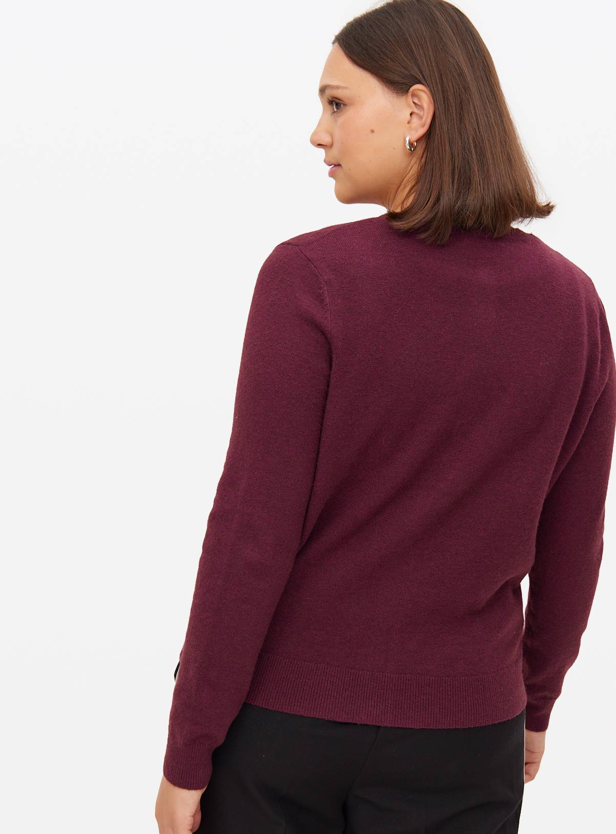 Burgundy Soft Knit Crew Neck Cardigan 14 - Image 4